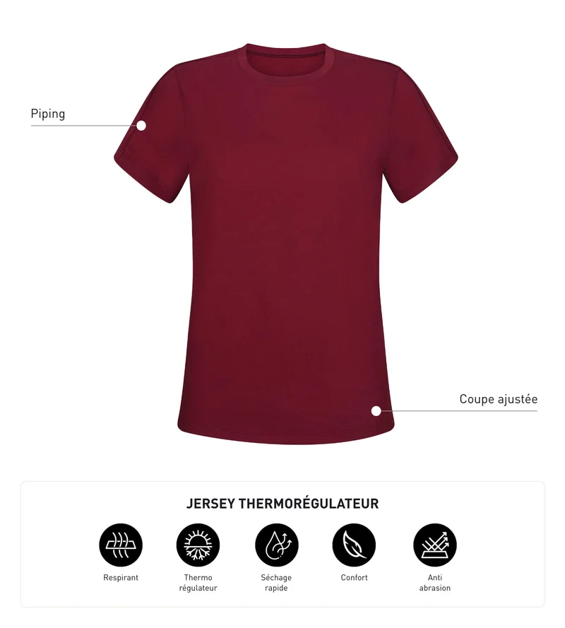 Thermoregulierendes Sport-T-Shirt für Damen aus Bordeaux-Dim-Move-Jersey