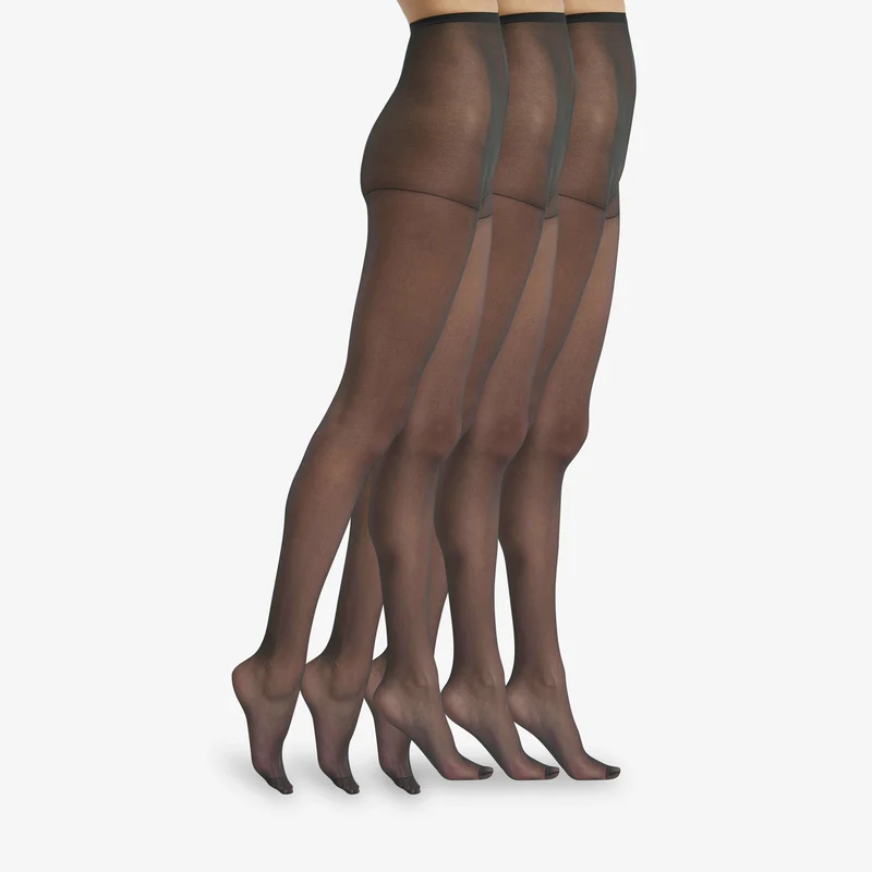 3er-Pack transparente Strumpfhosen schwarz