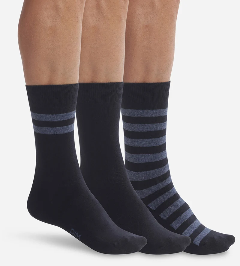 3er-Pack Herrensocken aus Baumwolle blau/gestreift - Cotton Style