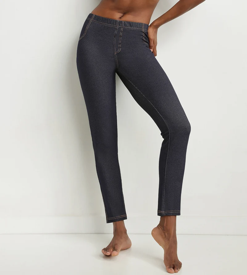 Marineblaue Damen-Leggings in Denim-Optik mit Taschen Dim Relax & Go
