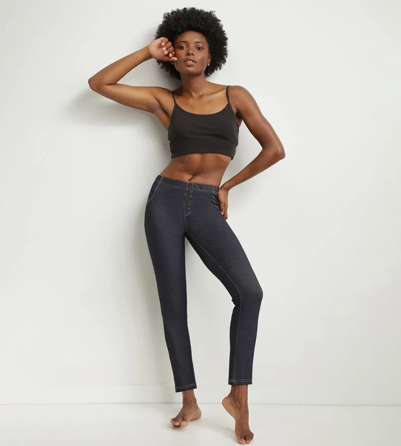 Marineblaue Damen-Leggings in Denim-Optik mit Taschen Dim Relax & Go