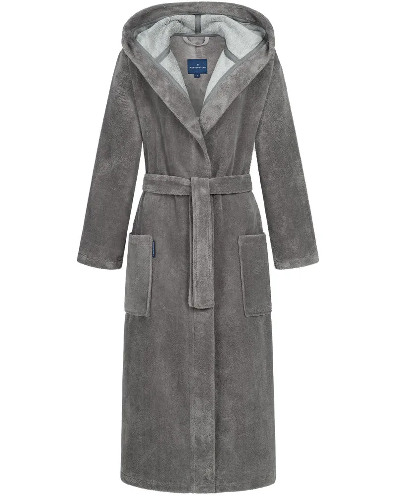 Morgenstern Bademantel Damen Kapuze, Multifaser, Geena 2 , terra/graubraun, XS