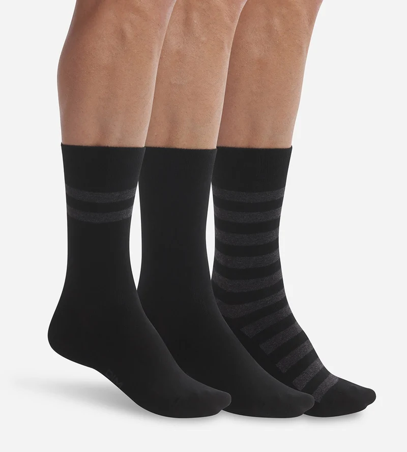 3er-Pack Herrensocken aus Baumwolle schwarz/gestreift - Cotton Style