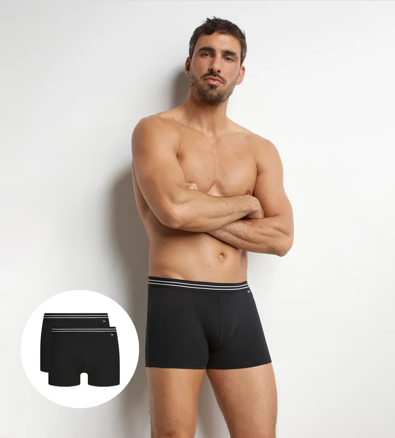 2er-Pack Herren-Boxershorts aus Stretch-Baumwolle, schwarz, EcoDim