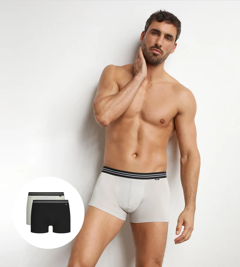 2er-Pack Herren-Boxershorts aus Stretch-Baumwolle Schwarz Grau EcoDim