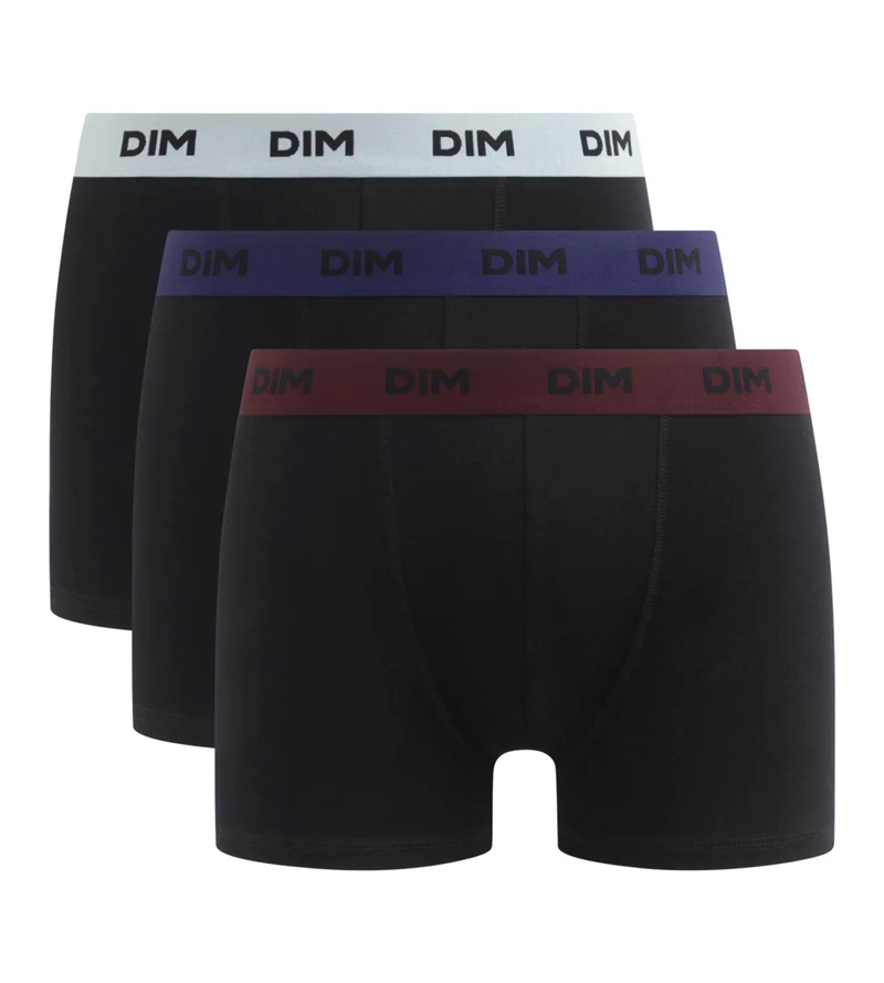 3er-Pack schwarze Baumwoll-Boxershorts mit Jacquardbund in hellblau/ultramarin/bordeaux - Mix & Colors