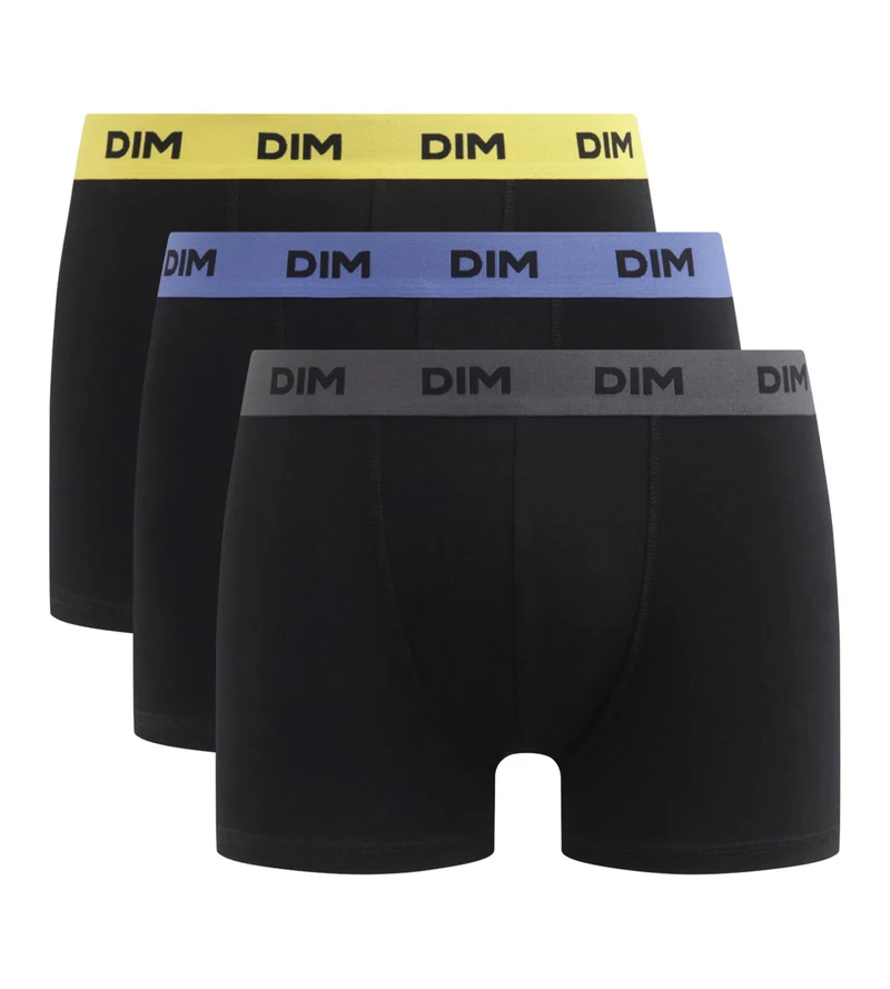 3er-Pack schwarze Baumwoll-Boxershorts mit Jacquardbund in gelb/lila/grau - Mix & Colors