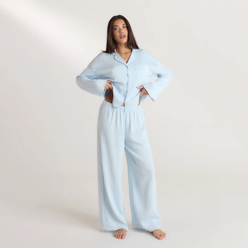Crinkle Pyjamahemd - Blau
