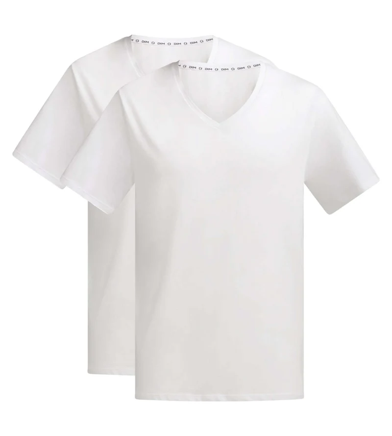 2er-Pack T-Shirts für Herren, weiß, aus Bio-Baumwolle, V-Ausschnitt, Dim Good