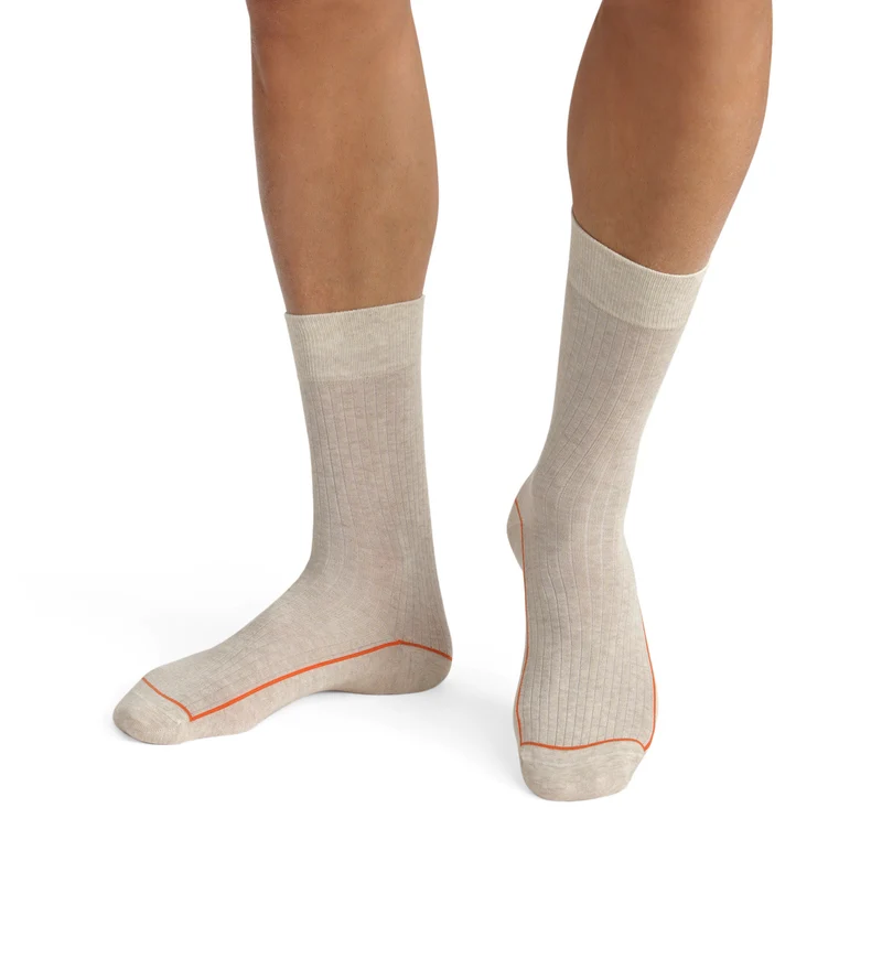 Beige Herrensocken aus gerippter Baumwolle mit farbigem Rand - Dim Mode