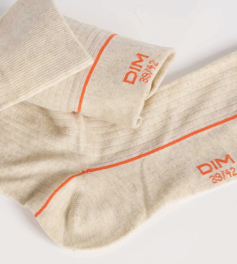 Beige Herrensocken aus gerippter Baumwolle mit farbigem Rand - Dim Mode