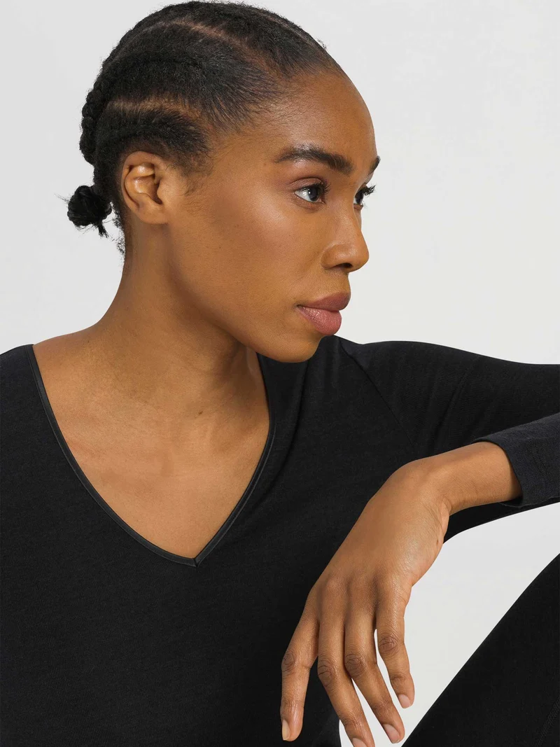 Shirt langarm mit V-Neck WOOLEN SILK
