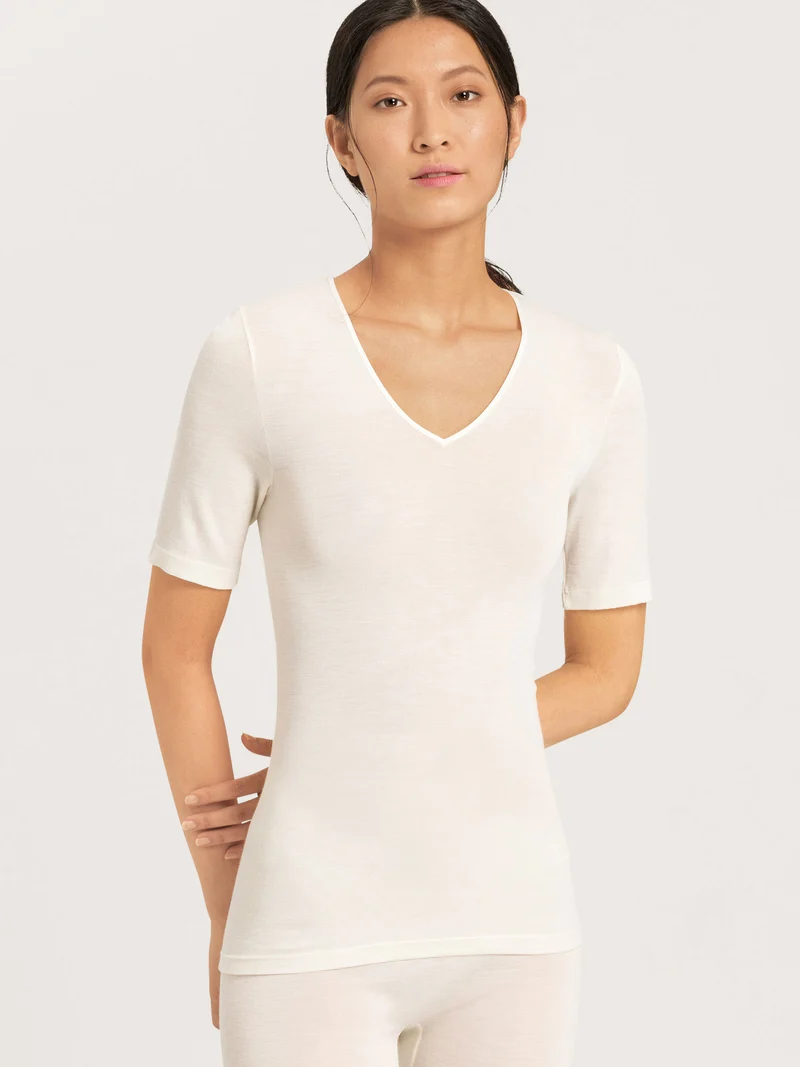 Shirt kurzarm (1/2-Arm), V-Neck, WOOLEN SILK