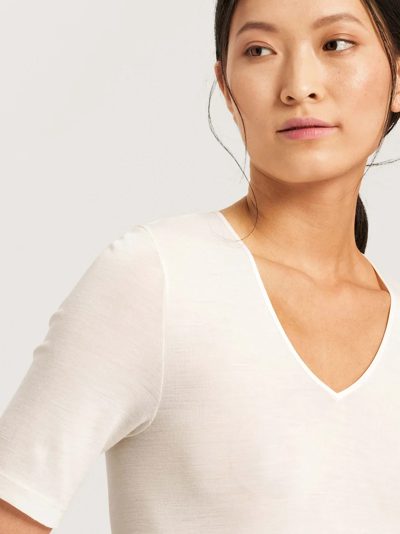 Shirt kurzarm (1/2-Arm), V-Neck, WOOLEN SILK