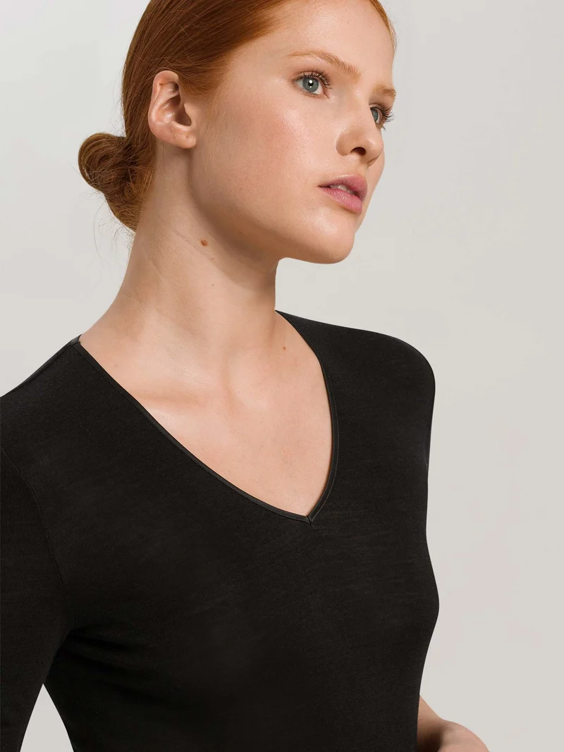 Shirt kurzarm (1/2-Arm), V-Neck, WOOLEN SILK