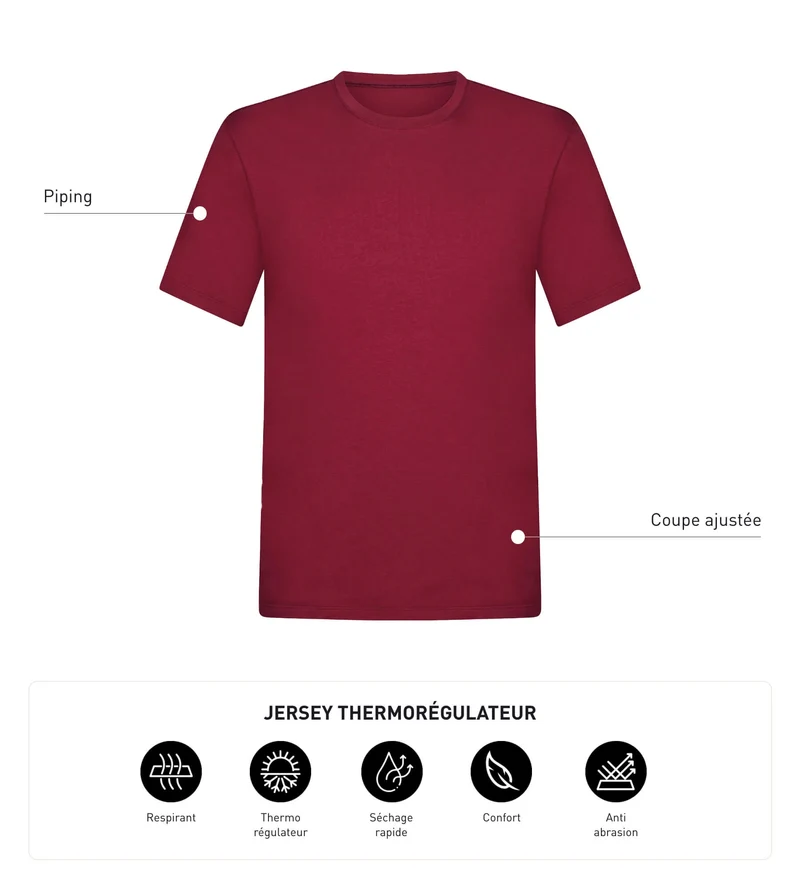 Thermoregulierendes Sport-T-Shirt für Herren aus Bordeaux-Dim-Move-Jersey