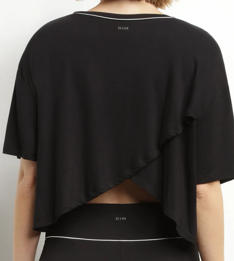Sport-T-Shirt für Damen aus schwarzer Viskose mit offenem Rücken Dim Move