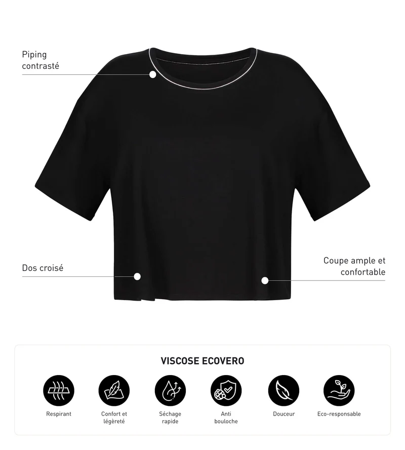 Sport-T-Shirt für Damen aus schwarzer Viskose mit offenem Rücken Dim Move