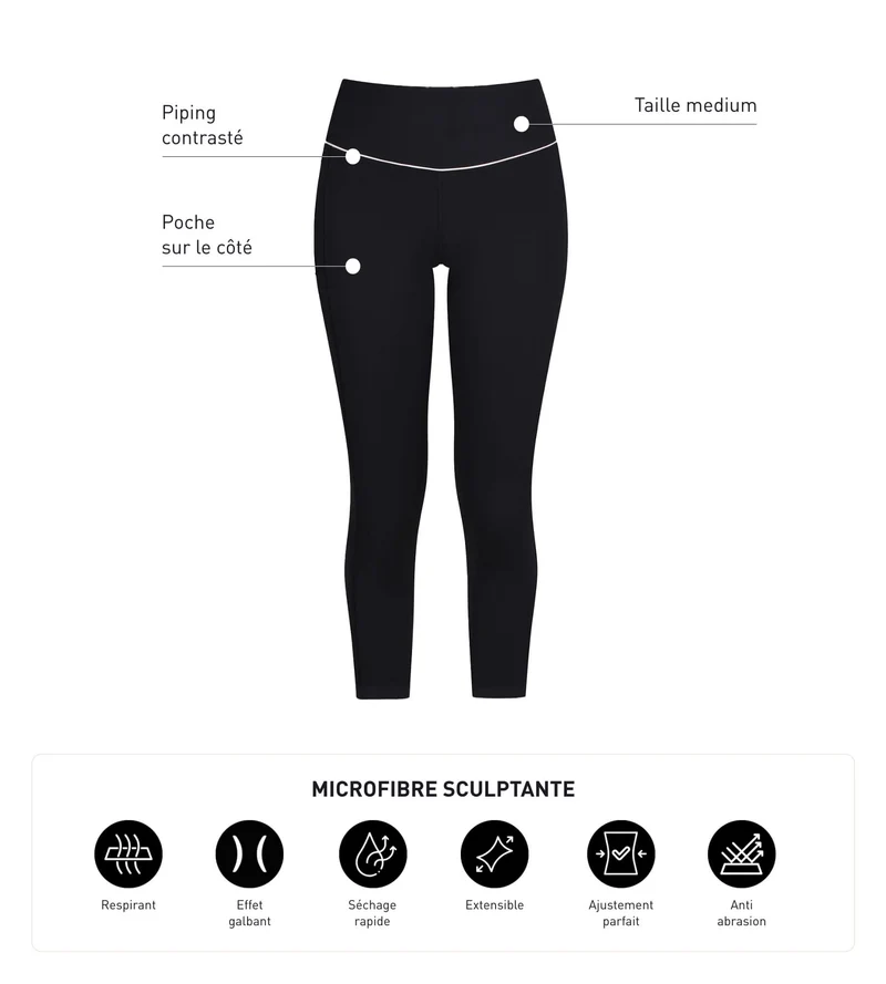 Kurze Sportleggings für Damen aus schwarzer Mikrofaser Dim Move