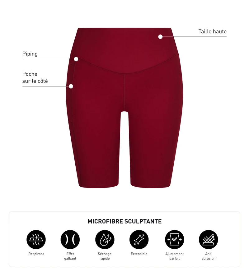 Damen-Sport-Radlerhose aus formender Mikrofaser Burgunder Dim Move