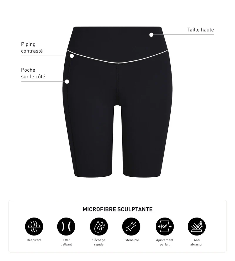 Damen-Sport-Radlerhose aus schwarzer formender Mikrofaser Dim Move