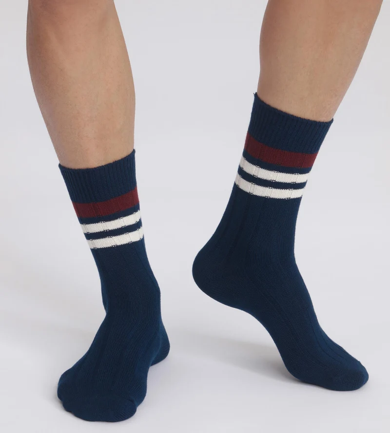 Gestreifte Rippstricksocken für Herren Navy Dim Bambou