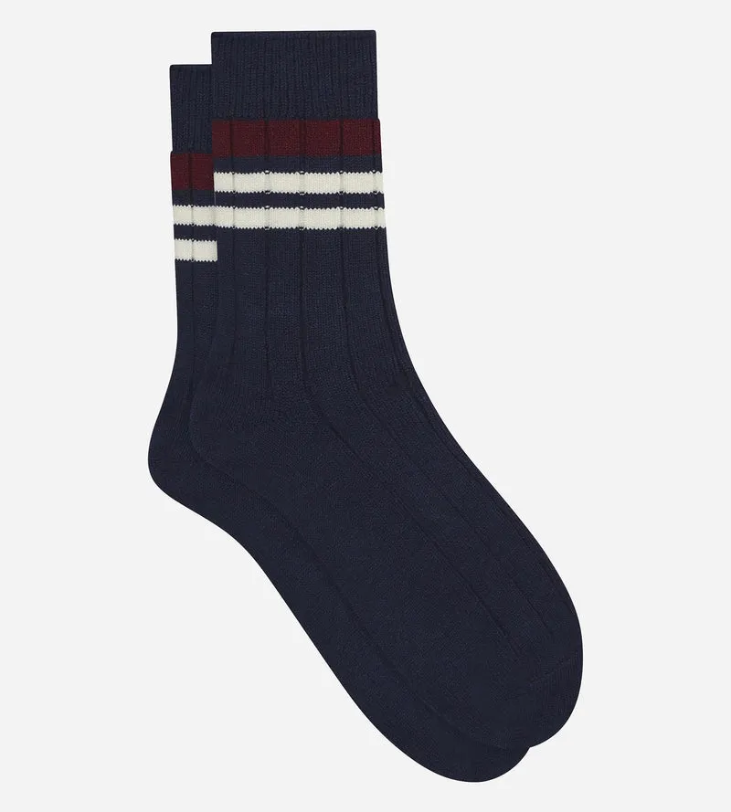 Gestreifte Rippstricksocken für Herren Navy Dim Bambou