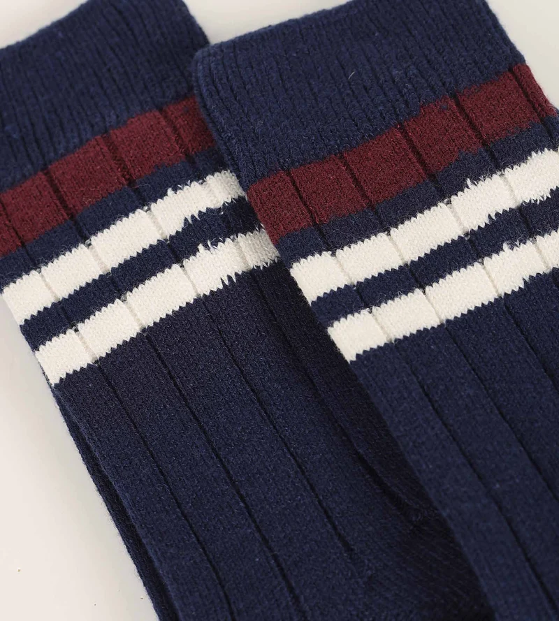 Gestreifte Rippstricksocken für Herren Navy Dim Bambou