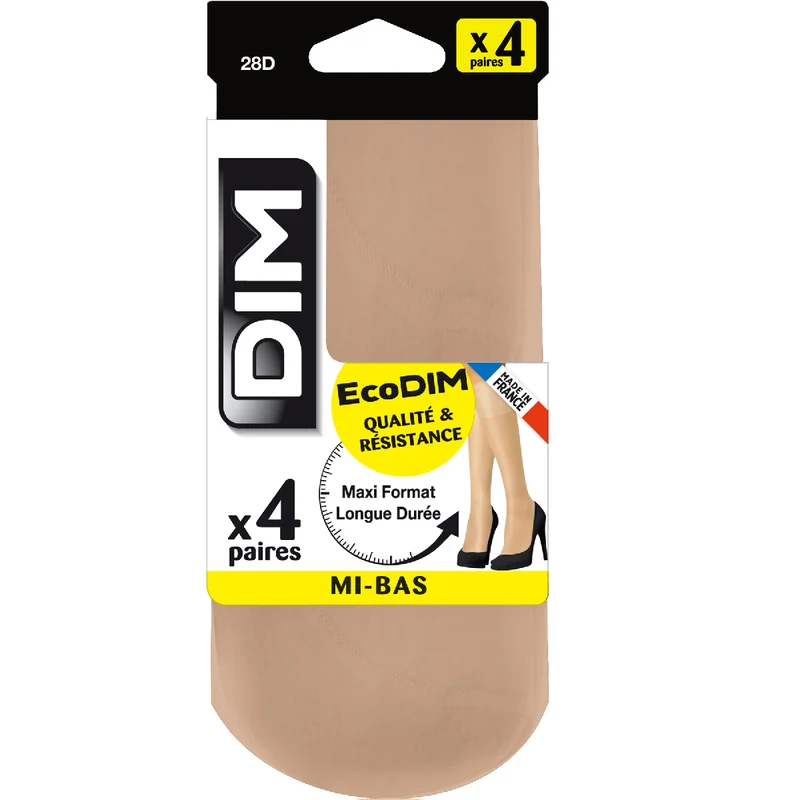 4er-Pack semi-transparente Kniestrümpfe 28D hellbeige - EcoDIM