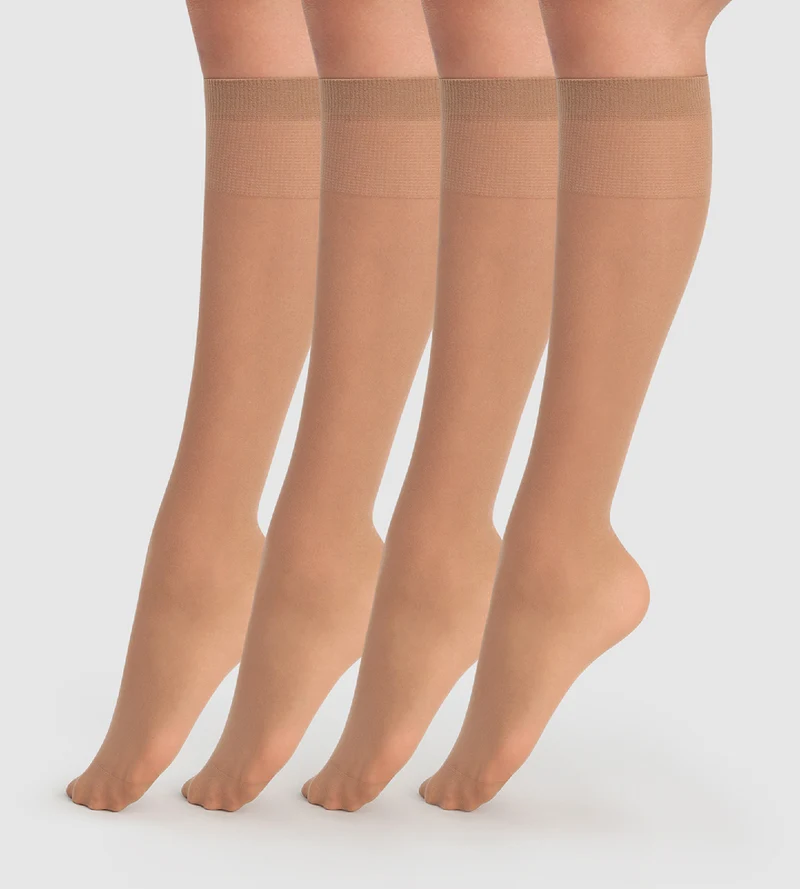 4er-Pack semi-transparente Kniestrümpfe 28D dunkelbeige - EcoDIM