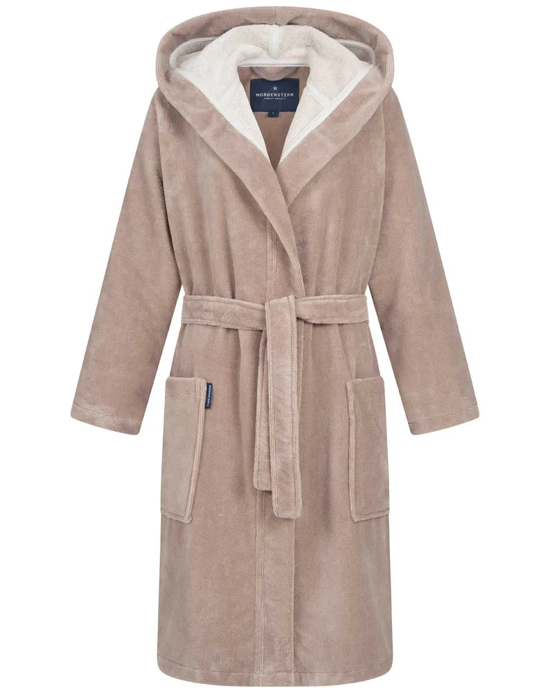 Morgenstern Bademantel Damen Kapuze, kurz, Multifaser, MILA, taupe