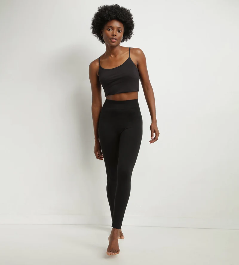 Schwarze Thermo-Leggings für Damen mit Fleece-Innenseite Dim Relax & Go
