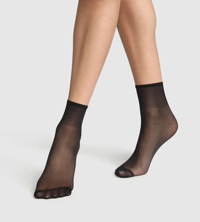 2er-Pack schwarze Kniestrümpfe mit glänzendem Finish 14D - Sublim