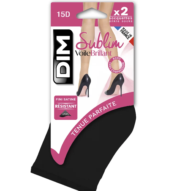 2er-Pack schwarze Kniestrümpfe mit glänzendem Finish 14D - Sublim