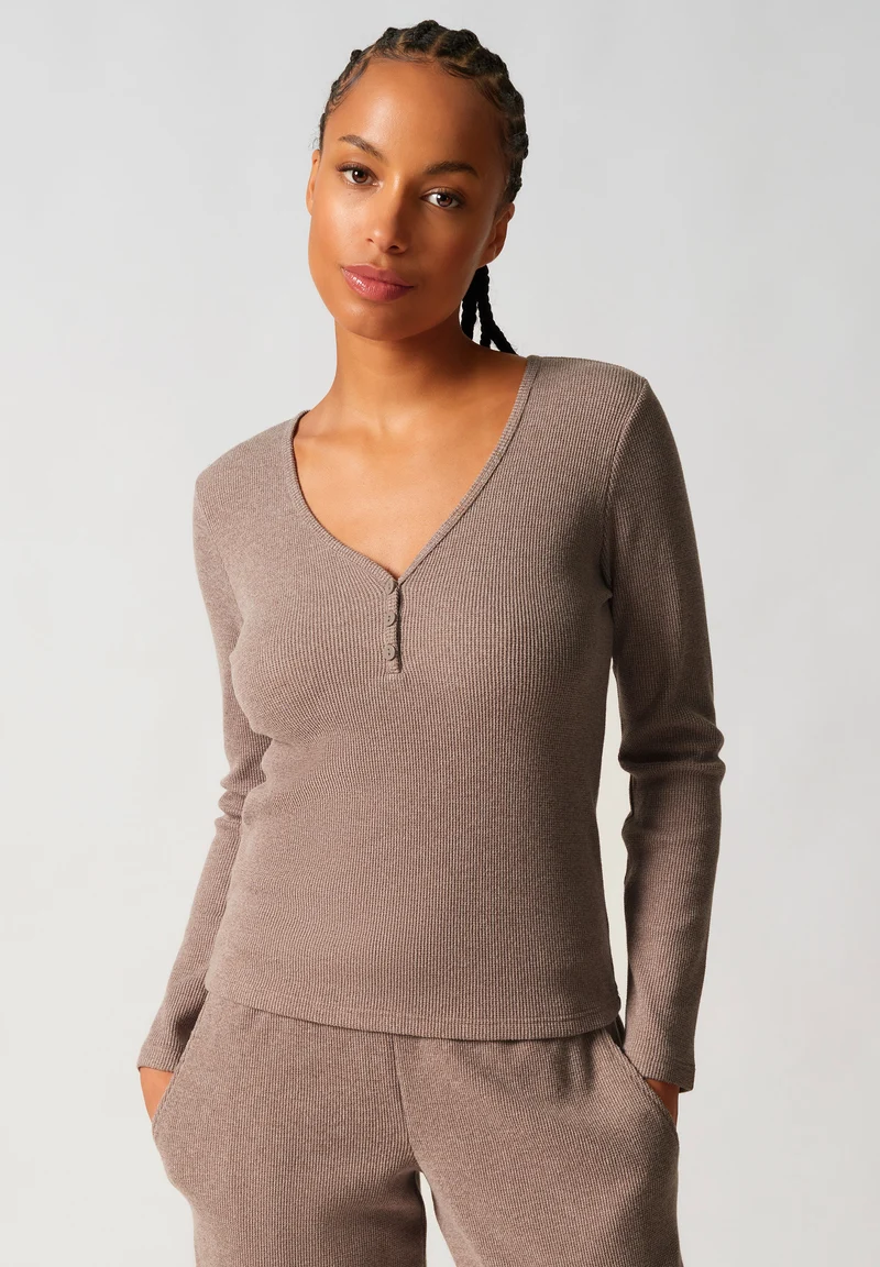 Cozy Waffles Shirt long sleeve | taupe 087737-08A312