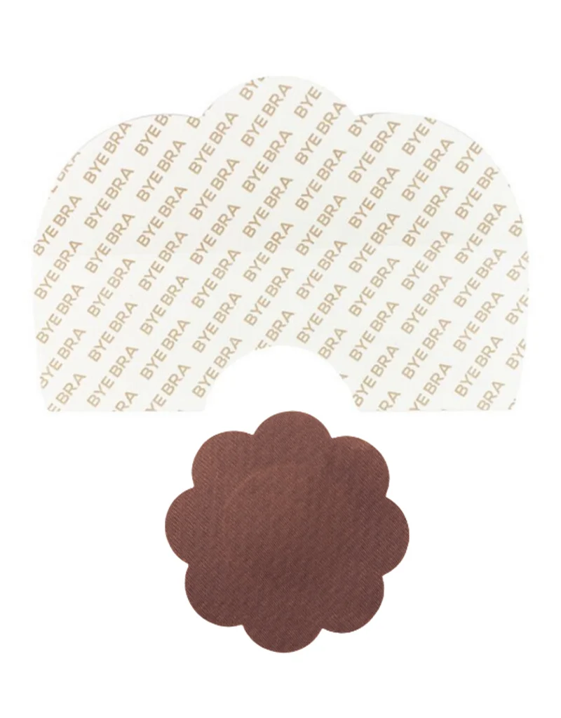Bye Bra Breast Lift Tape F-H Cup With Satin Nipple Covers Brown
