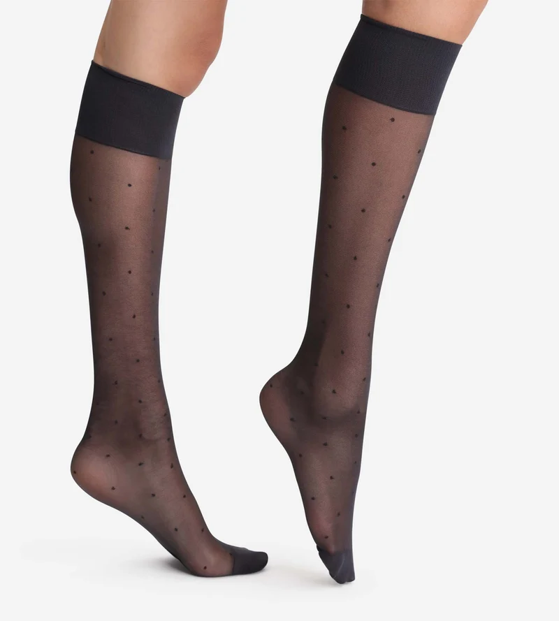 Schwarze Kniestrümpfe mit Punktmuster 15D - Madame So DIM