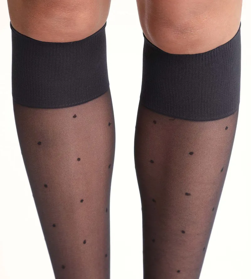 Schwarze Kniestrümpfe mit Punktmuster 15D - Madame So DIM