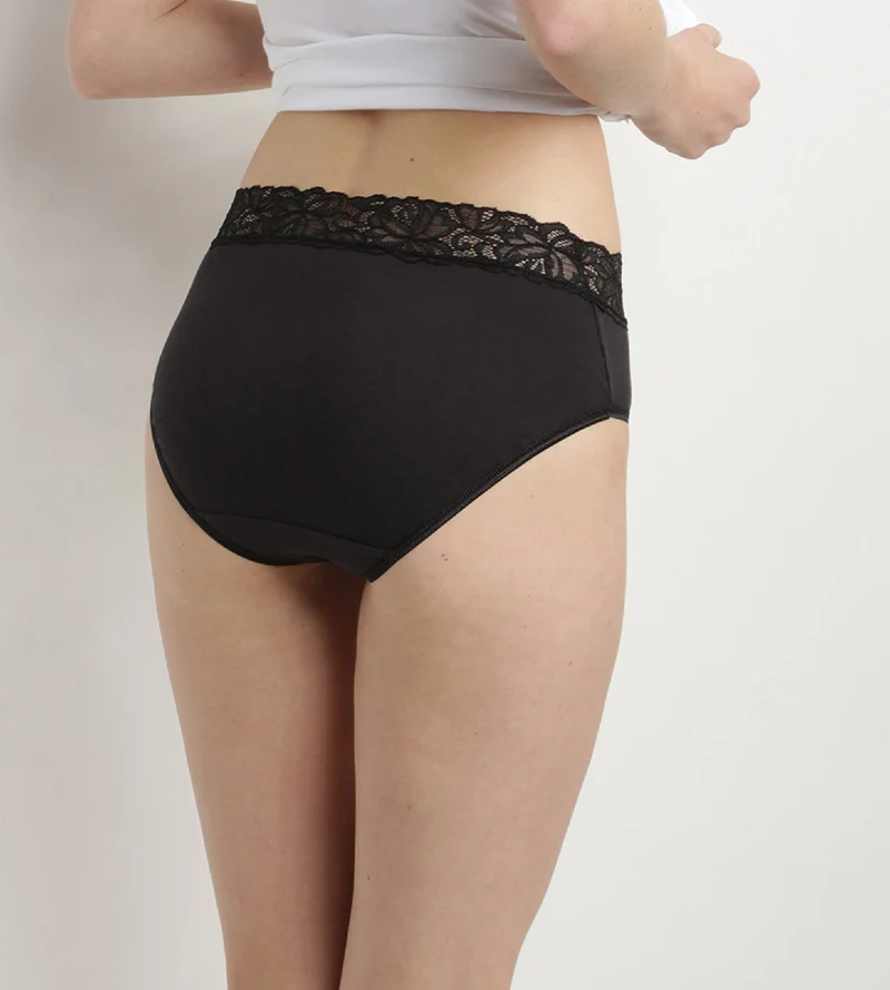 2er-Pack schwarze Slips aus Stretch-Baumwolle mit hohem Bund und Spitze - Cotton Plus