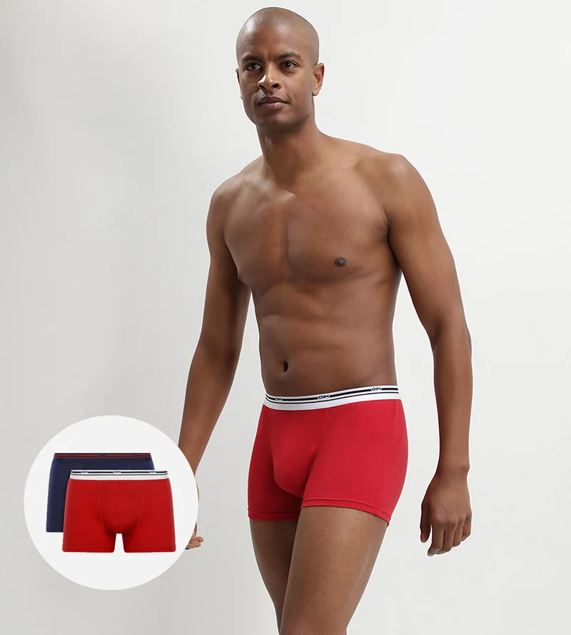 2er-Pack Stretch-Baumwollboxershorts in Denimblau und Lava-Rot von Daily Colors