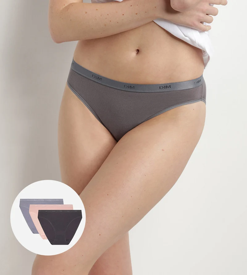 3er-Pack Slips taupe/rosa/grau aus Stretch-Baumwolle – Pockets EcoDIM