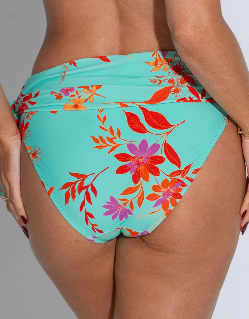 Pour Moi Heatwave Fold Over Bikini Brief Aqua Blue/Orange Print
