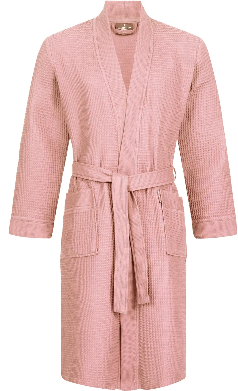 Morgenstern Bademantel Unisex Kimonokragen, Waffelpikee, Sascha, L: 100 cm, puderrosa