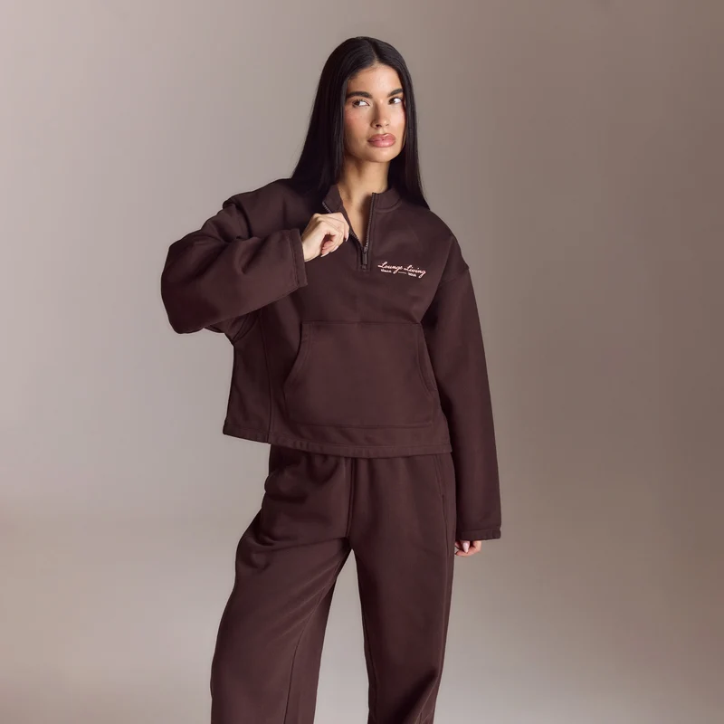 Lounge Living Pullover mit Viertel-Zip - Schokolade