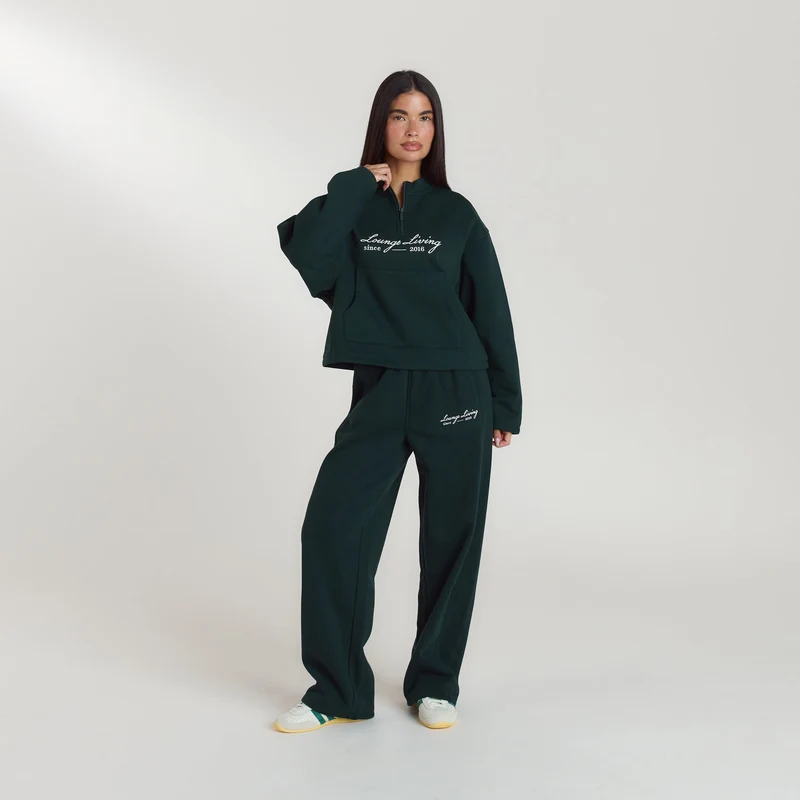 Lounge Living Pullover mit Viertel-Zip - Waldgrün