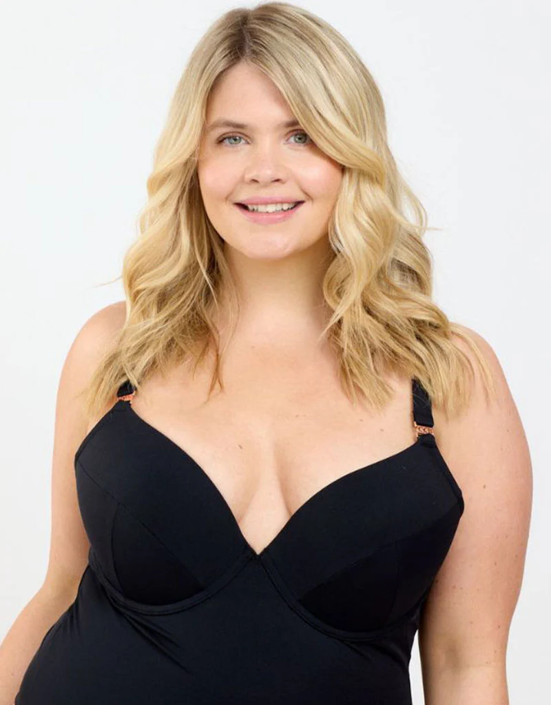 Oola Tummy Control Padded Plunge Swimsuit Black