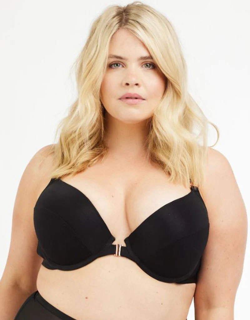 Oola Soft Mesh Front Fastening Moulded Plunge Bra Black