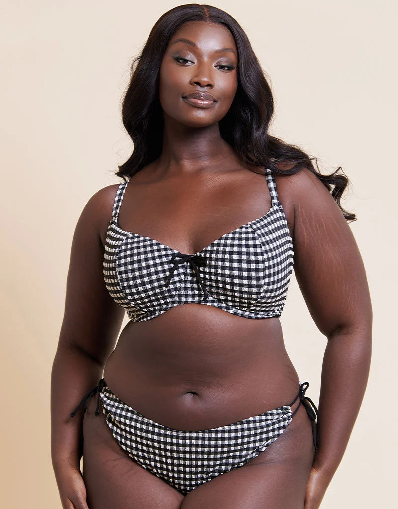 Curvy Kate Holiday Check Scooped Balcony Bikini Top Black