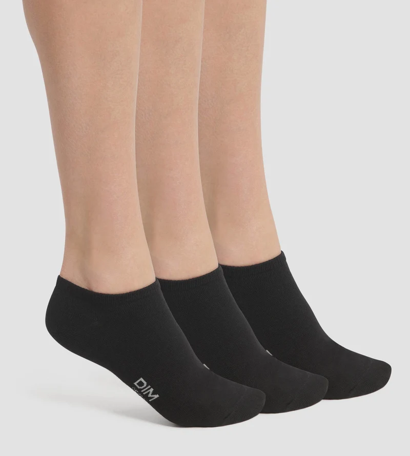 Packung mit 3 Paar kurzen Damensocken Black Dim Cotton