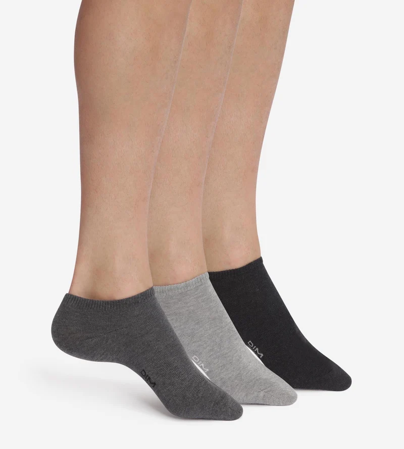 Packung mit 3 Paar kurzen Socken aus anthrazitfarbener Baumwolle